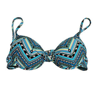 Hobie Swimsuit Bikini Top Large Blue Black Green Striped Y2K Beach Vacation Pool